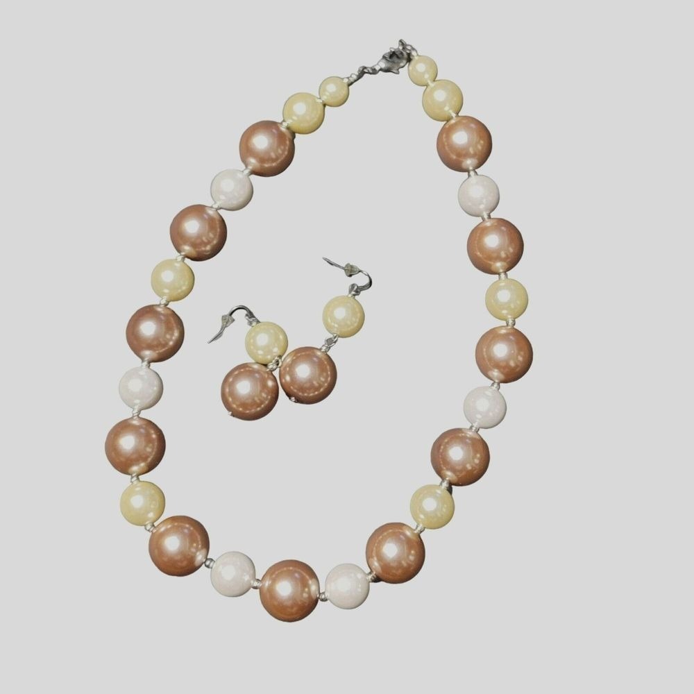 Fashion Jewelry Set Necklace Earrings Faux Pearl‎ Rose Cream White